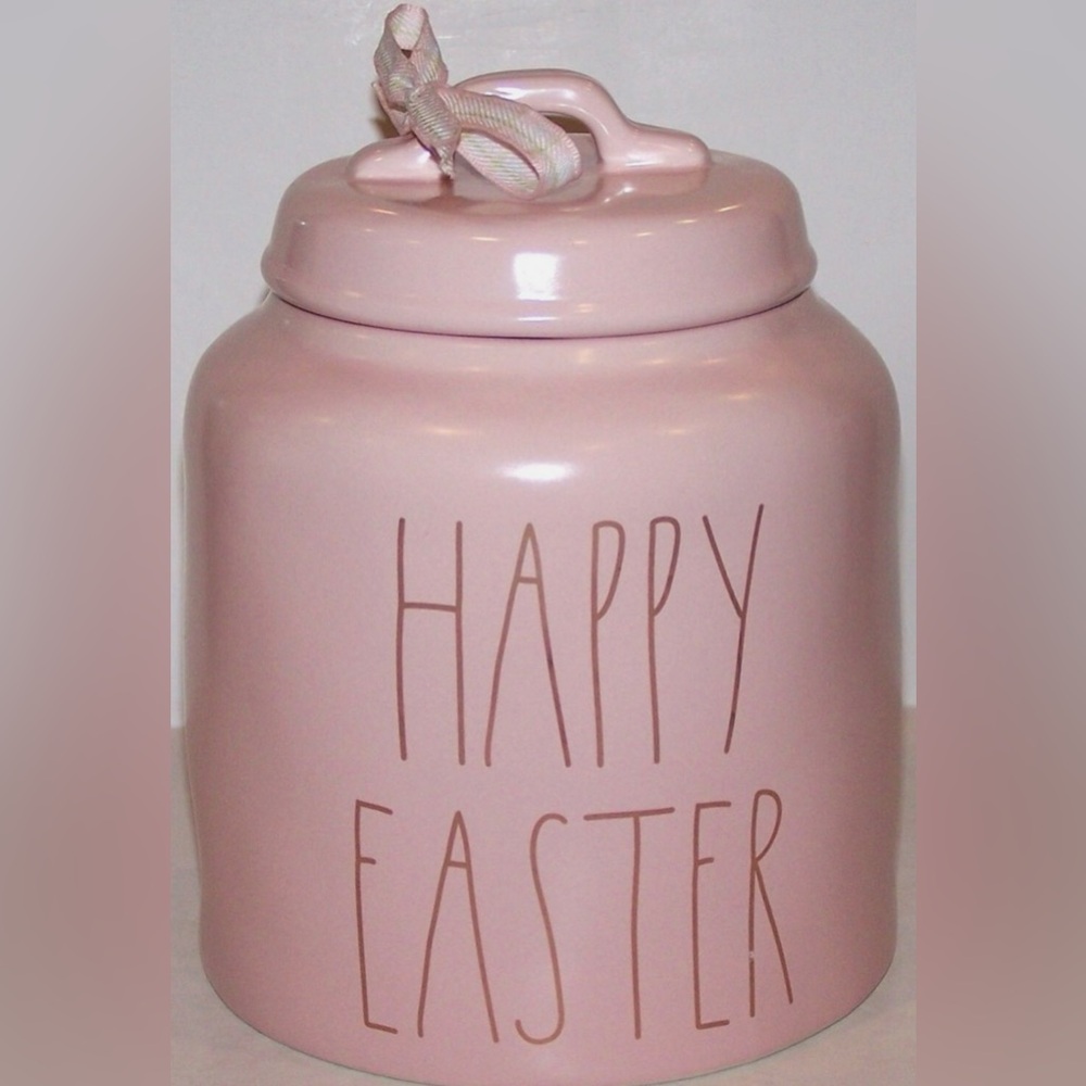 Rae Dunn Pink "Happy Easter" Ceramic Jar with Lid